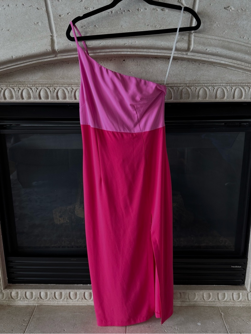 Womens Two-Tone Pink One-Shoulder Midi Dress